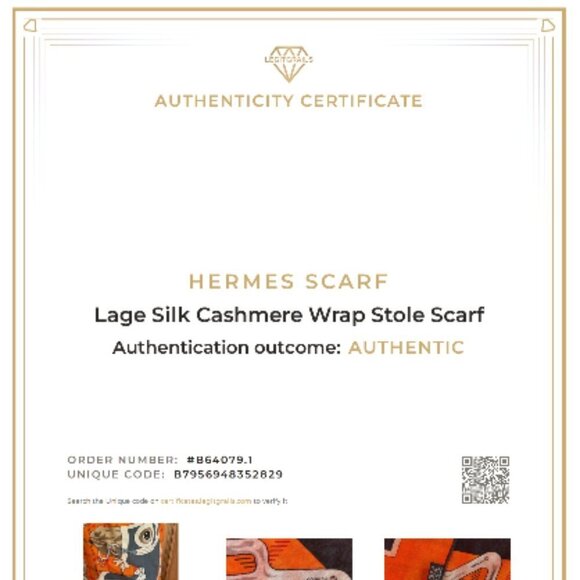 AUTHENTIC HERMES Sellier Henri D'Origny Shawl Wrap Orange Cashmere Silk … - Picture 12 of 16